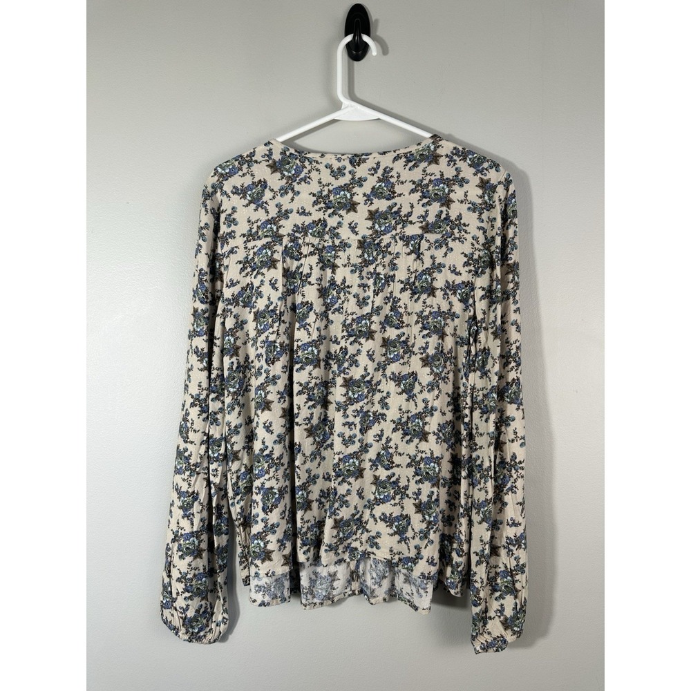 Lucky Brand Top Womens Medium Floral Pintuck Peasant Cottage Sleeve Read - Picture 2 of 11
